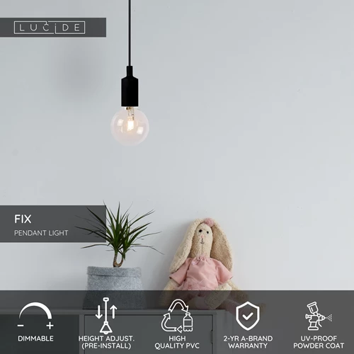 Lucide FIX - Pendant light - Ø 10 cm - 1xE27 - Black - USP
